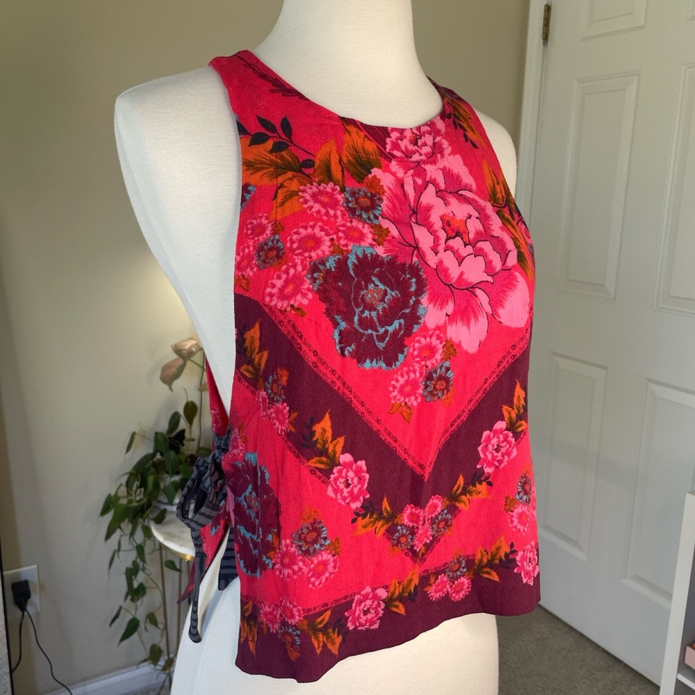 Free People “This Sweet Love” Side Tie Red Floral Tank Top XS